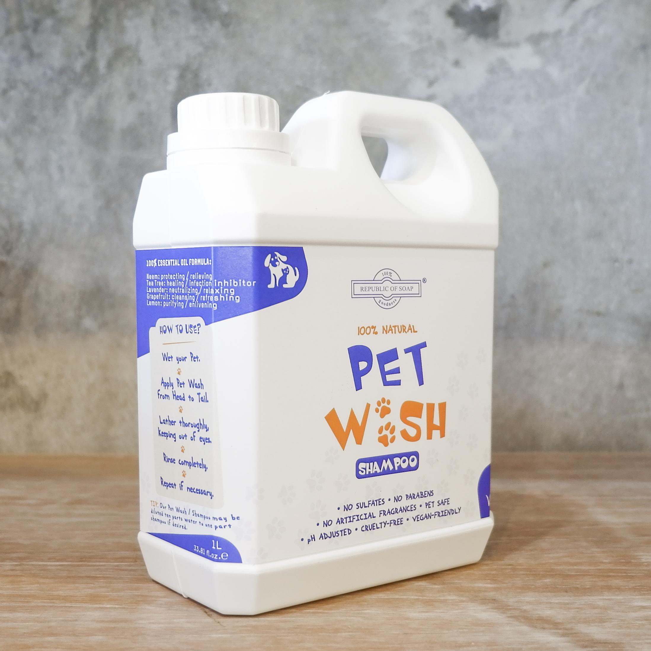 Natural Pet Wash Shampoo Concentrate Vegan Safe for Dogs Cats - 1L
