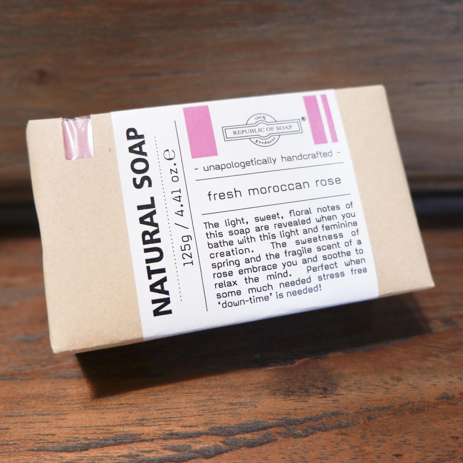 Natural Soap Bar - Fresh Moroccan Rose 125gr - Republic Of Soap