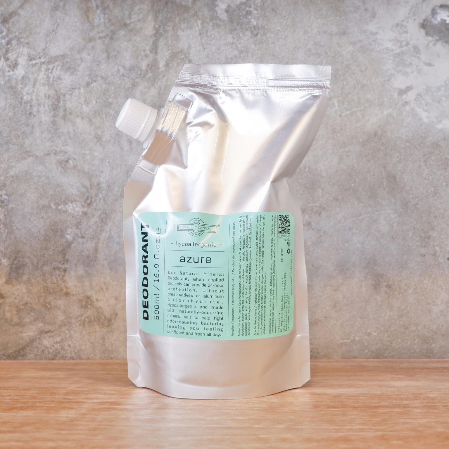 REFILL POUCH NATURAL MINERAL DEODORANT 500ml - AZURE -
